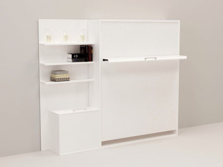 Откидная кровать с полкой Смарт 1 К 1400+П левая Белая шагрень_0