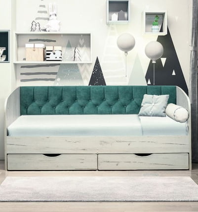 Кровать с продольной мягкой спинкой Софа №13 (800х1900) Дуб Сонома светлый Велюр 019_0