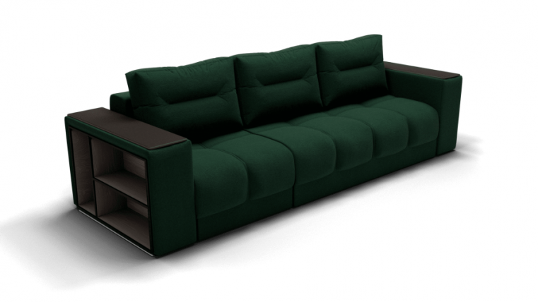 Диван Барон- 2 трансформер угловой (ЗР) Цвет фасада: Зеленый; Тип: Левый; Материал фасада: Металл/Велюр_0