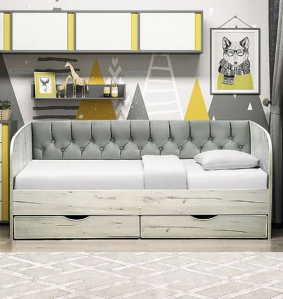 Кровать с продольной мягкой спинкой Софа №13 (800х1900) Ясень Анкор светлый Велюр 014_1