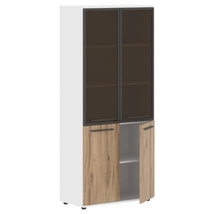 Шкаф комбинированный  с дверьми в металлической раме ЕДИС ЕХCС 85.7 Дуб Денвер светлый Мокко Белый / EDIS EHCS_1