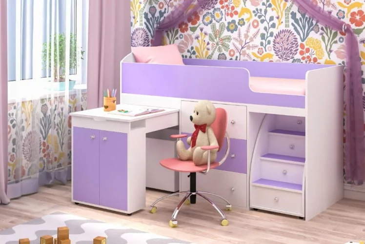 Кровать чердак Малыш Белое дерево/Ирис_0