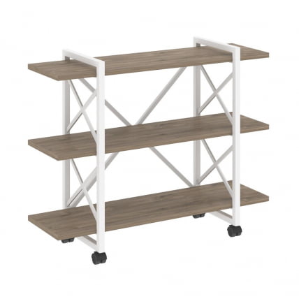 Стеллаж на колесных опорах - 3 полки ЛОФТ  ВР.Л-МСТ.К-3.8В Металл белый Тиквуд темный / LOFT VR.L-MST.K-3.8V_0