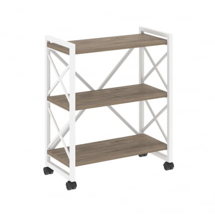 Стеллаж на колесных опорах - 3 полки ЛОФТ  ВР.Л-МСТ.К-3.8 Металл белый Тиквуд темный / LOFT VR.L-MST.K-3.8_0