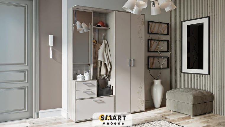 Набор мебели для прихожей Витра № 1 Ясень Шимо Бежевый фон глянец с рисунком_0