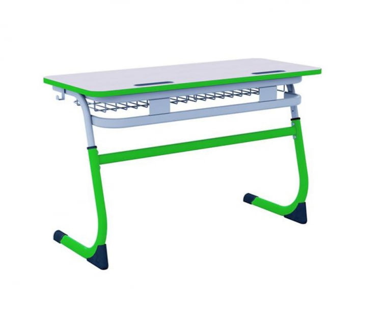 Парта двухместная регулируемая по высоте СМАРТЙ с углом наклона столешницы и антивандальной полиуретановой кромкой (рост 5-7) Зеленый/Серый / SMARTY_0