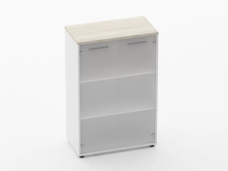 Шкаф 2 широкий 2 стеклянные двери Дека 10.12.161 Дуб Сантана светлый/Белый / Deka_0