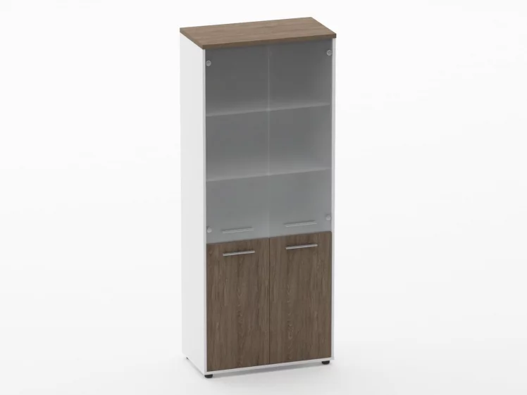 Шкаф 4 широкий верх стеклянные двери, низ закрытый Дека 10.19.171 Дуб Верцаска/Белый / Deka_0