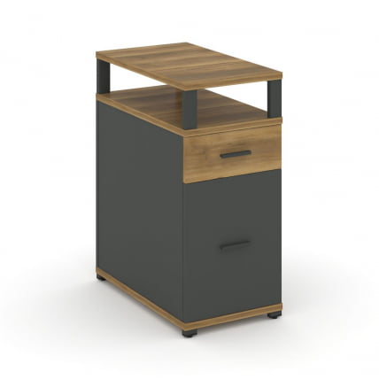 Тумба опорная/приставная с ящиком, распашным фасадом и надставкой CОНCЕПТ CН.ТГО-006 Б/В Сандал Янтарный Антрацит / CONCEPT CN.TGO-006 B/W_0