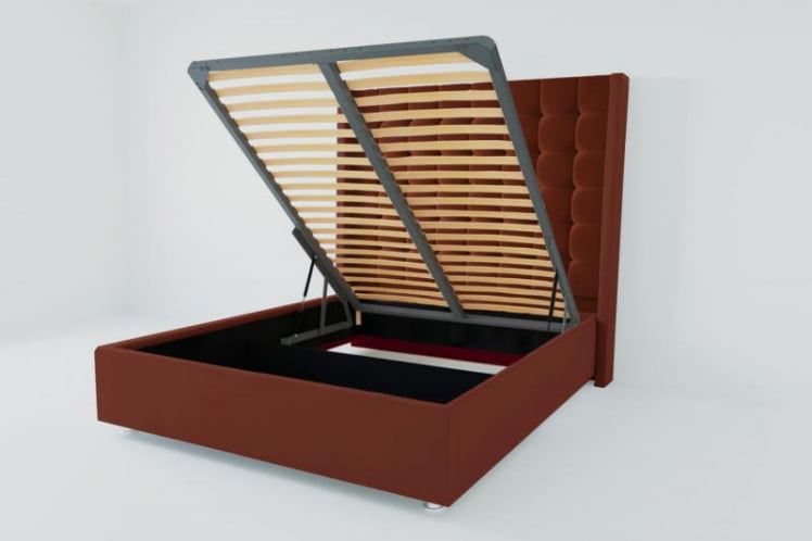 Мягкая интерьерная кровать &куот;Венеция Люкс&куот; с подъемным механизмом Материал фасада: Велюр; Спальное место: 2000х2000 мм; Цвет фасада: Бордо; Цвет корпуса: Бордо / "Венеция Люкс"_0