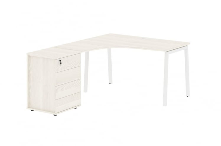 Стол эргономичный с тумбой (левый) ЕДИС ЕЛCЕТ 1318 Л ЯсеньТраун Белый / EDIS ELCET L_0