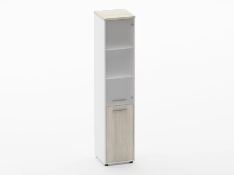 Шкаф 4 узкий верх стеклянная дверь, низ закрытый Дека 10.19.17Пр Дуб Сантана светлый/Белый / Deka_0