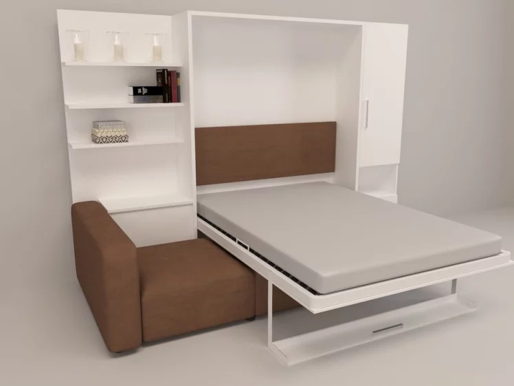 Шкаф-диван-кровать Смарт 1 правый с полкой и пуфом 1600 Венге_1