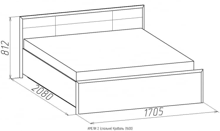 Кровать (1600) АМЕЛИ 2 1600 с основанием дерево (дуб отбеленный)_1