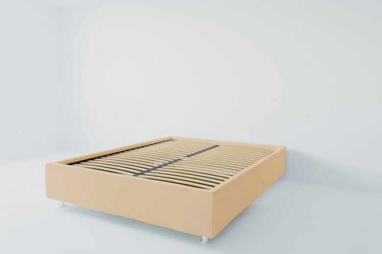 Мягкая интерьерная кровать &куот;Подиум&куот; с ортопедическими латами (металл) Материал фасада: Экокожа; Спальное место: 800х2000 мм; Цвет фасада: Бежевый; Цвет корпуса: Бежевый / "Подиум"_0