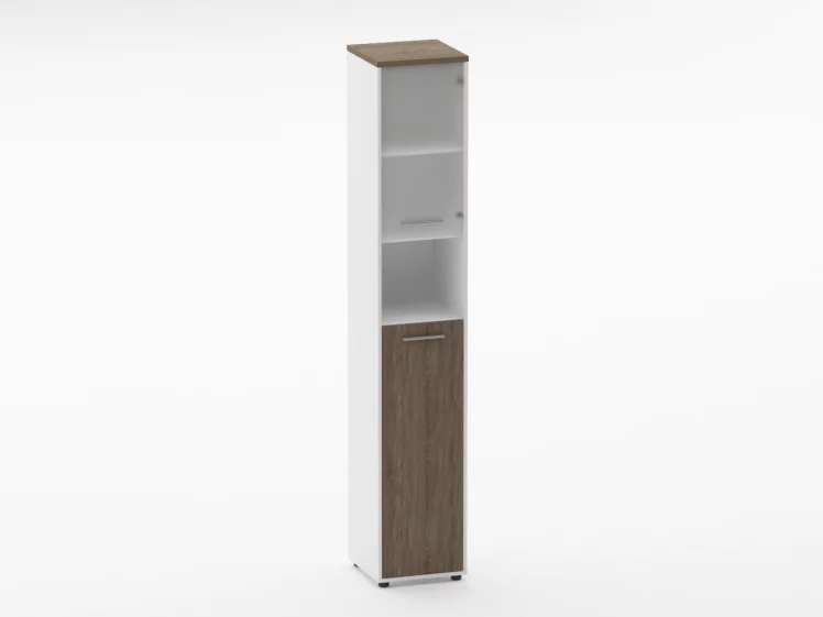 Шкаф 5 узкий верх стеклянная дверь, низ закрытый, с нишей Дека 10.23.20Пр Дуб Верцаска/Белый / Deka_0