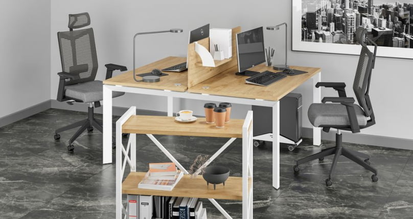 Стол рабочий ЛОФТ ВР.Л-СРКС-4.7 Металл белый Тиквуд светлый / LOFT VR.L-SRX-4.7_1