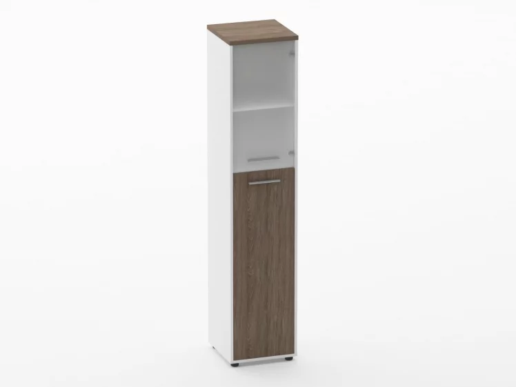 Шкаф 4 узкий  верх стеклянная дверь, низ закрытый Дека 10.19.19Пр Дуб Верцаска/Белый / Deka_0