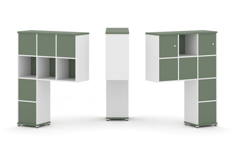 Надставка на стол высокая двухсторонняя + задняя стенка (8 шт.) + блок с 1-м ящиком (2 шт.) + распашной фасад (2 шт.) CОНCЕПТ CН.ДНВ-007 Кобо Белый бриллиант Белый металл / CONCEPT CN.DNV-007_0