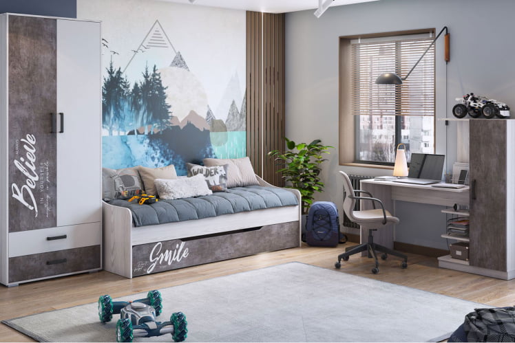 Стол компьютерный Оливер Уни (Софт), ясень анкор светлый/камень темный с ФП_3