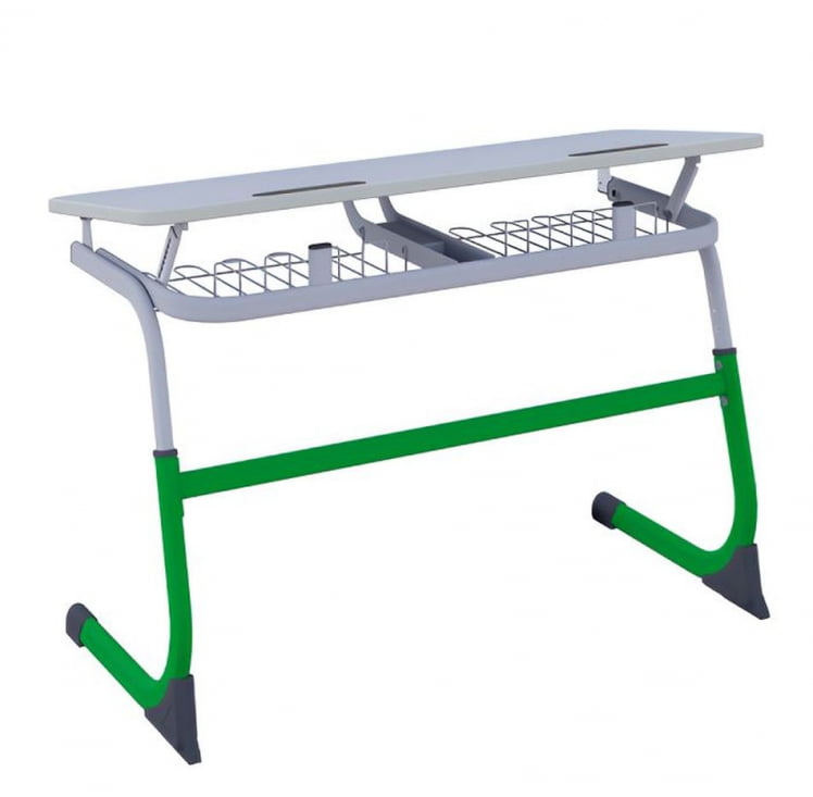 Парта двухместная регулируемая по высоте СМАРТЙ с углом наклона столешницы (рост 5-7) Зеленый/Серый / SMARTY_0