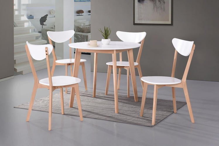 Стол обеденный раскладной БОСCО (Боско) основание бук, столешница мдф, 120+30*80см, Белый+Натуральный ( Бук) / BOSCO_6