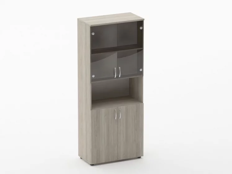 Шкаф высокий со стеклом и нишей Глассй 6.19.141 Дуб сантана светлый / Glassy_0