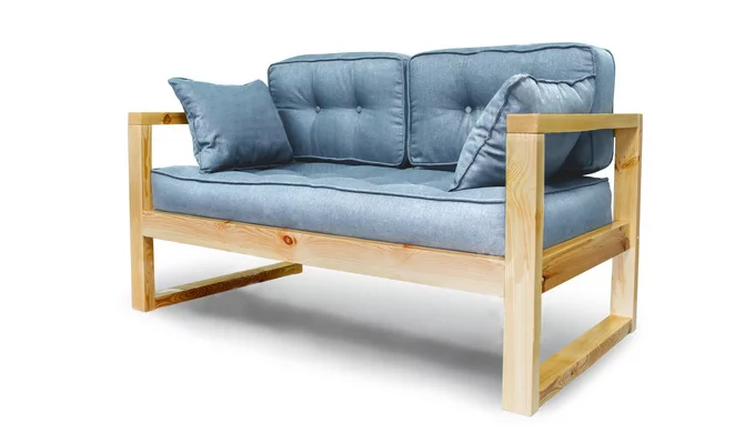 Диван двухместный ДЕмоку Д-2 небесно-голубой_натуральный / DEmoku_0