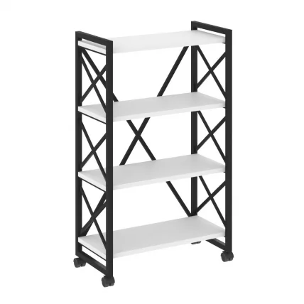 Стеллаж на колесных опорах - 4 полки ЛОФТ  ВР.Л-МСТ.К-4.8 Металл черный Белый Бриллиант / LOFT VR.L-MST.K-4.8_0