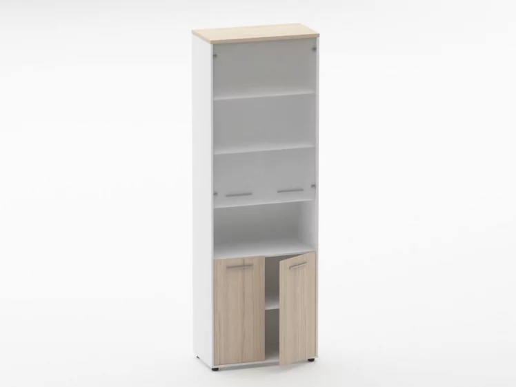 Шкаф 5 широкий верх стеклянная дверь, низ закрытый, с нишей Дека 10.23.181 Туя/Белый / Deka_1