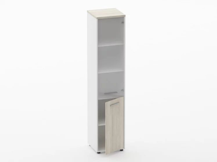 Шкаф 4 узкий верх стеклянная дверь, низ закрытый Дека 10.19.17Пр Дуб Сантана светлый/Белый / Deka_1