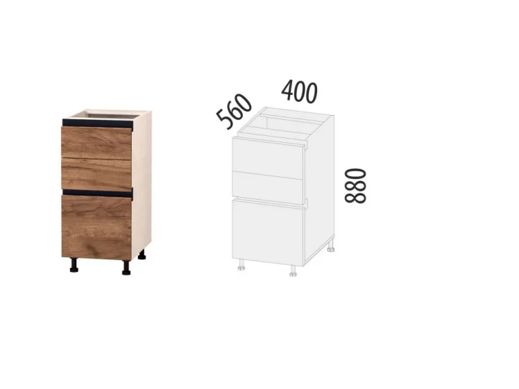 Напольный шкаф (3 ящика с доводчиком Титусофт) Дакота 60 / Titusoft)_1