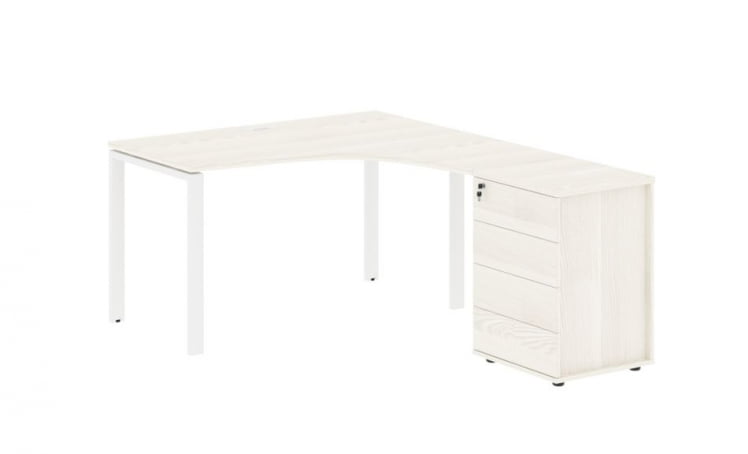 Стол эргономичный с тумбой правый ЕДИС ЕУCЕТ 1318 Р Ясень Траун Белый / EDIS EUCET R_0