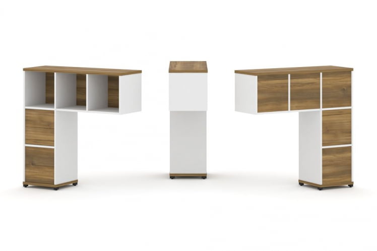 Надставка на стол низкая односторонняя + задняя стенка (5шт.) + блок с 2-мя ящиками (2шт.) CОНCЕПТ CН.ОНН-003 Сандал Янтарный Белый бриллиант Черный металл / CONCEPT CN.ONN-003_0