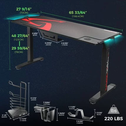Геймерский стол c электрической регулировкой по высоте ЕУРЕКА ЕРК-ЕГД-С62Б Черный с РГБ / c EUREKA ERK-EGD-S62B RGB_11