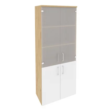 Шкаф высокий широкий (2 низких фасада ЛДСП + 2 средних фасада стекло) ОНИКС О.СТ-1.2 Тиквуд Светлый/Белый / ONIX O.ST-1.2_0