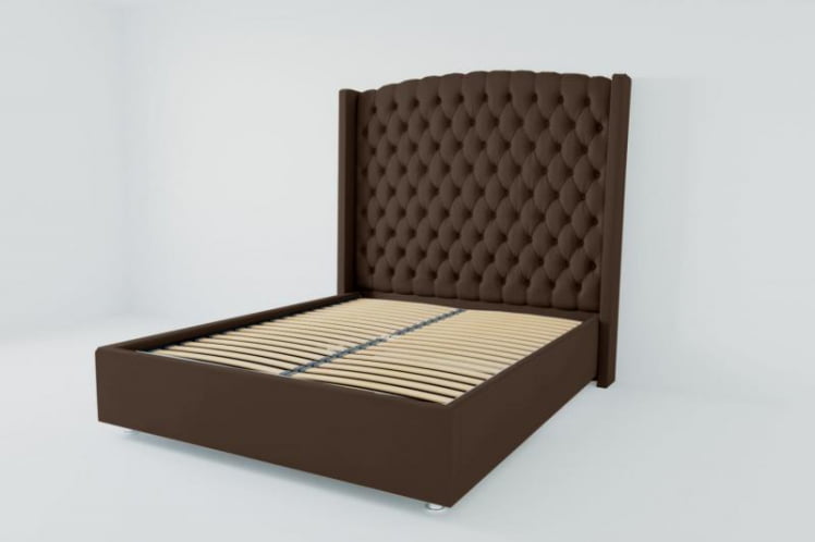 Мягкая интерьерная кровать &куот;Берлин Люкс&куот; с ортопедическими латами (металл) Материал фасада: Искусственная кожа; Спальное место: 900х2000 мм; Цвет фасада: Коричневый; Цвет корпуса: Коричневый / "Берлин Люкс"_0