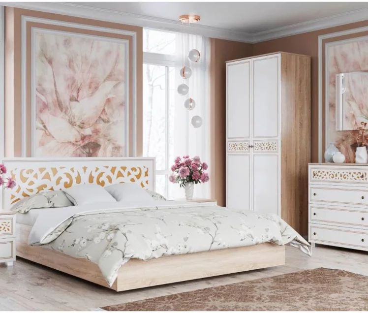 Набор мебели для спальни Мадлен №1 Дуб сонома светлый Ясень белый Золото_0