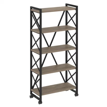 Стеллаж на колесных опорах - 5 полок ЛОФТ ВР.Л-МСТ.К-5.8 Металл черный Тиквуд темный / LOFT VR.L-MST.K-5.8_0