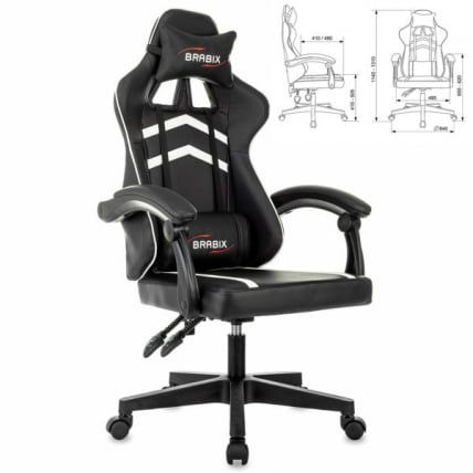 Кресло компьютерное БРАБИКС Шоотер ГМ-123, 2 подушки, экокожа, черное/белое / BRABIX Shooter GM-123,_0