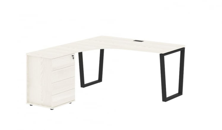 Стол эргономичный с тумбой левый ЕДИС ЕВCЕТ 1518 Л Ясень Траун Черный / EDIS EVCET L_0