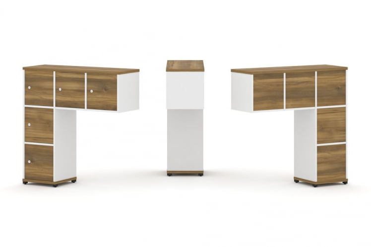 Надставка на стол низкая односторонняя + задняя стенка (5 шт.) + распашной фасад (5 шт.) CОНCЕПТ CН.ОНН-007 Сандал Янтарный Белый бриллиант Черный металл / CONCEPT CN.ONN-007_0