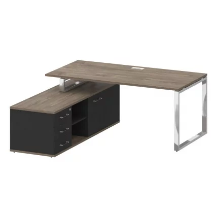 Стол руководителя с опорной греденцией , левый СХИФТ СК.СРГ-180 (Л) Тиквуд Темный/Антрацит / SHIFT SK.SRG-180 (L)_0