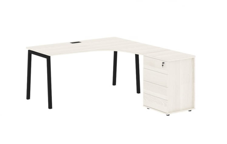 Стол эргономичный с тумбой (правый) ЕДИС ЕЛCЕТ 1518 Р Ясень Траун Черный / EDIS ELCET R_0