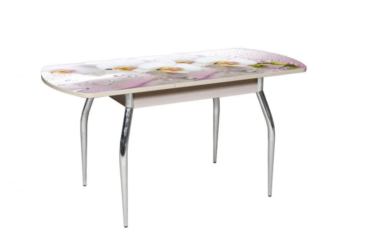 Стол раздвижной 1,45 Грация, СТЕКЛО, опоры изогнутые ХРОМ, Беленый дуб/Р008 / дуб/R008_1