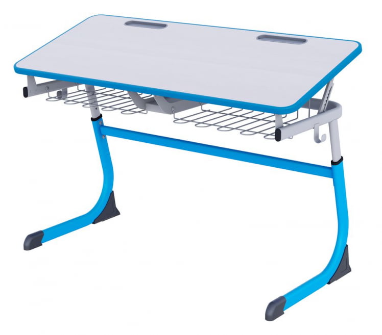 Парта двухместная регулируемая по высоте СМАРТЙ с углом наклона столешницы и антивандальной полиуретановой кромкой (рост 5-7) Синий/Серый / SMARTY_1