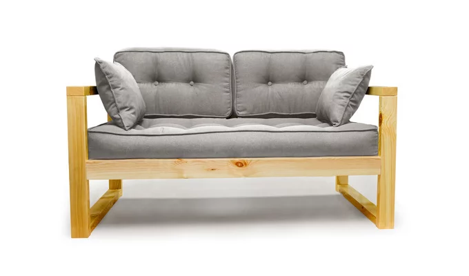 Диван двухместный ДЕмоку Д-2 серебристо-серый_натуральный / DEmoku_1