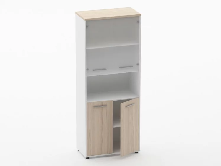 Шкаф 4 широкий верх стеклянные двери, низ закрытый, с нишей Дека 10.19.181 Туя/Белый / Deka_1