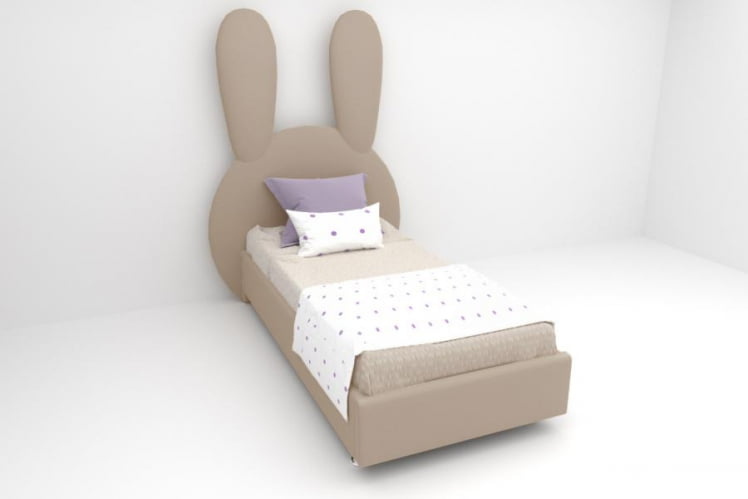 Детская кровать &куот;Зайка&куот; с ортопедическим основанием Цвет фасада: Светло-серый; Цвет корпуса: Светло-серый; Материал фасада: Металл/Велюр; Размер: 1200х2000 мм; Спальное место: 1200х2000 мм / "Зайка"_0
