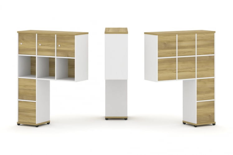 Надставка на стол высокая односторонняя + задняя стенка (8 шт.) + блок с 2-мя ящиками (2 шт.) + распашной фасад (3 шт.) CОНCЕПТ CН.ОНВ-006 Дуб Винченцо Белый бриллиант Черный  металл / CONCEPT CN.ONV-006_0